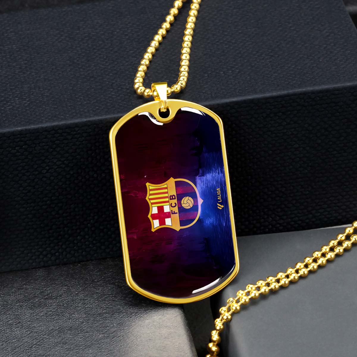 Soccer Dog Tag Necklace - SCD025 - Special Tide FC Barcelona - FCB - Military Ball Chain
