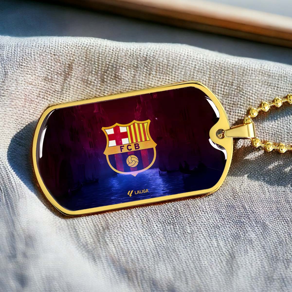 Soccer Dog Tag Necklace - SCD025 - Special Tide FC Barcelona - FCB - Military Ball Chain