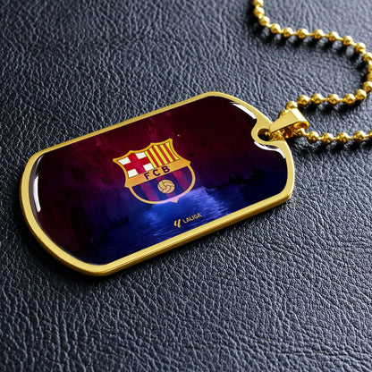 Soccer Dog Tag Necklace - SCD025 - Special Tide FC Barcelona - FCB - Military Ball Chain