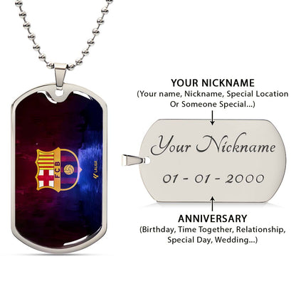 Soccer Dog Tag Necklace - SCD025 - Special Tide FC Barcelona - FCB - Military Ball Chain