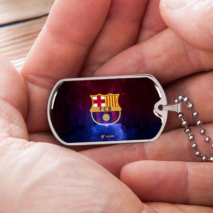 Soccer Dog Tag Necklace - SCD025 - Special Tide FC Barcelona - FCB - Military Ball Chain
