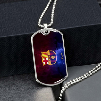 Soccer Dog Tag Necklace - SCD025 - Special Tide FC Barcelona - FCB - Military Ball Chain