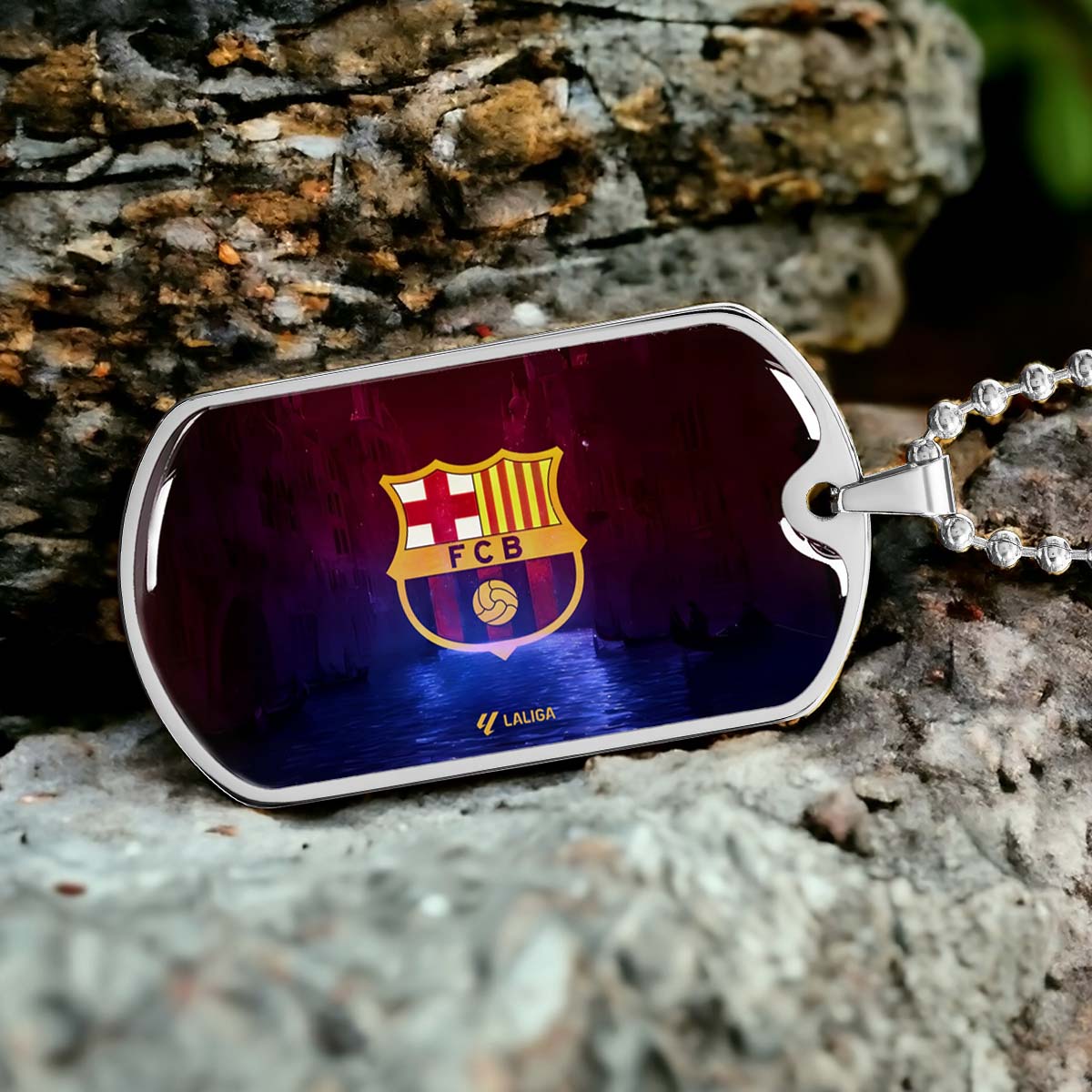 Soccer Dog Tag Necklace - SCD025 - Special Tide FC Barcelona - FCB - Military Ball Chain