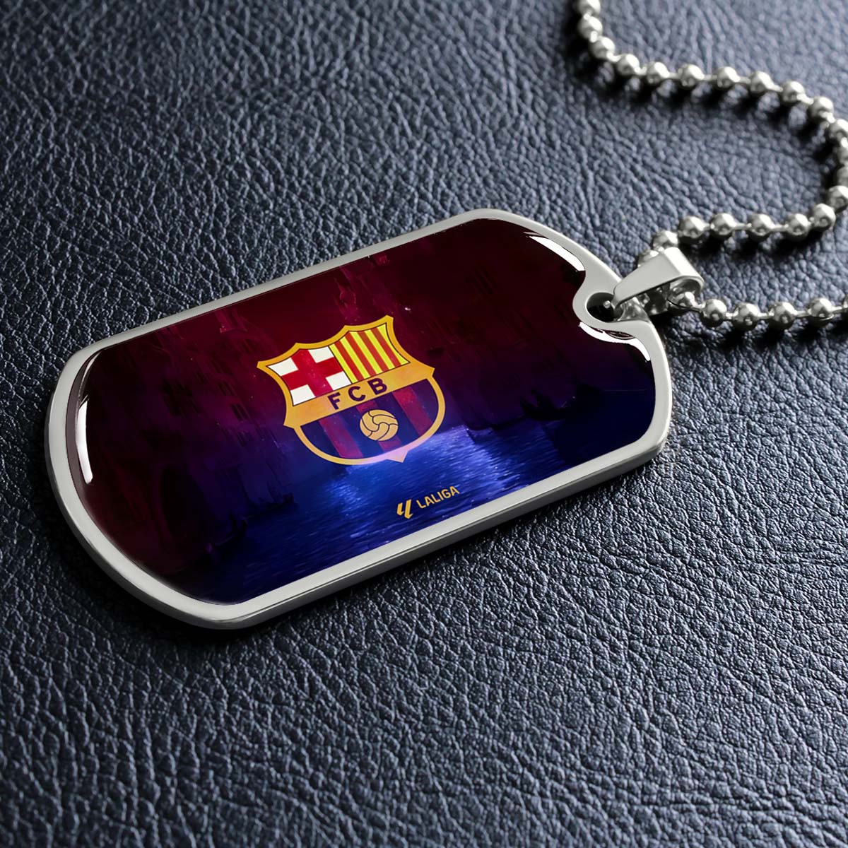 Soccer Dog Tag Necklace - SCD025 - Special Tide FC Barcelona - FCB - Military Ball Chain
