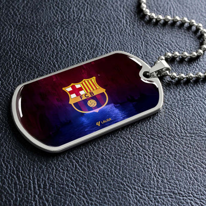 Soccer Dog Tag Necklace - SCD025 - Special Tide FC Barcelona - FCB - Military Ball Chain