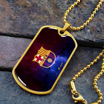 Soccer Dog Tag Necklace - SCD025 - Special Tide FC Barcelona - FCB - Military Ball Chain