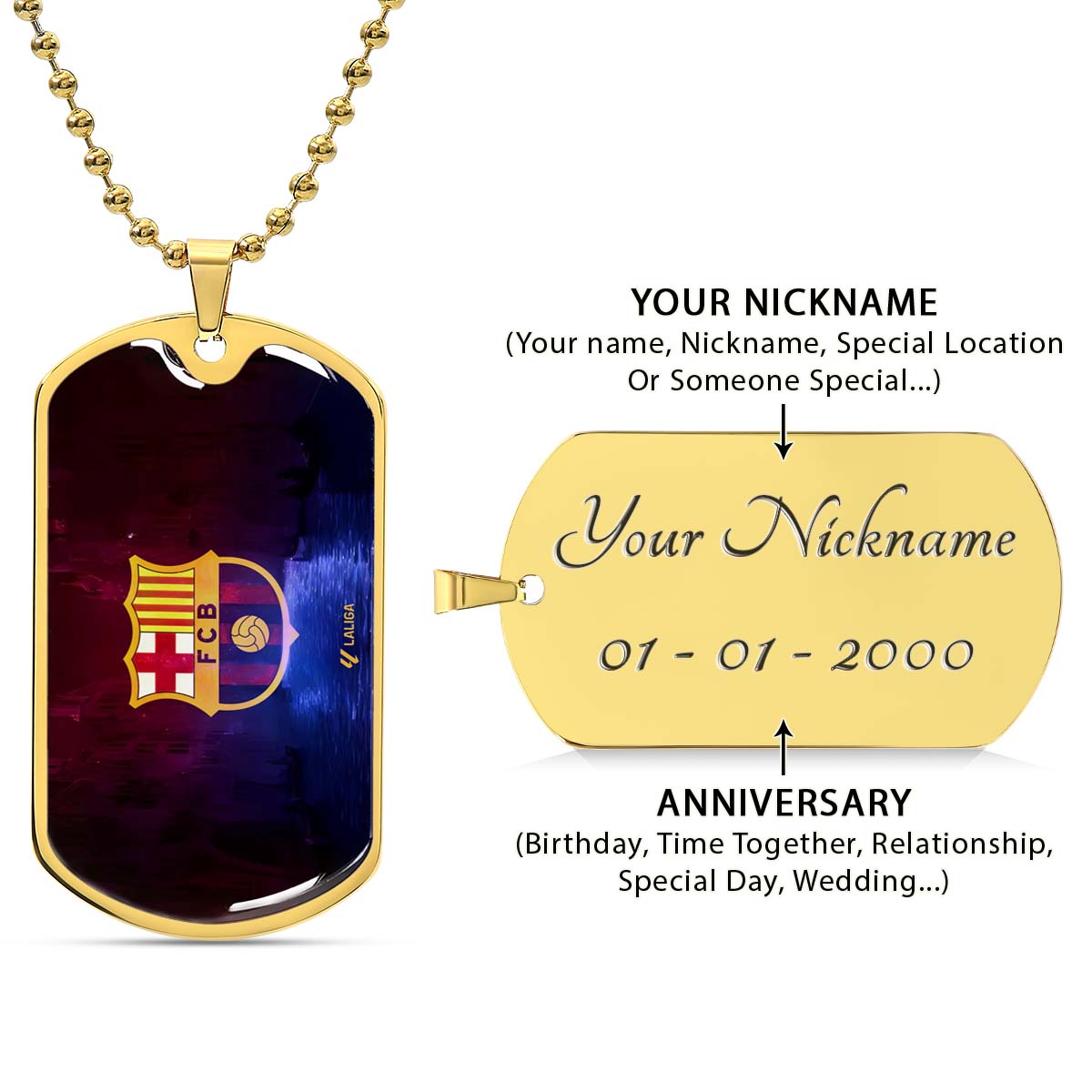 Soccer Dog Tag Necklace - SCD025 - Special Tide FC Barcelona - FCB - Military Ball Chain