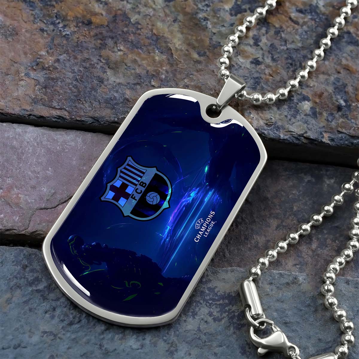 Soccer Dog Tag Necklace - SCD026 - FC Barcelona - FCB - UEFA Champions League - Military Ball Chain