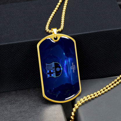 Soccer Dog Tag Necklace - SCD026 - FC Barcelona - FCB - UEFA Champions League - Military Ball Chain