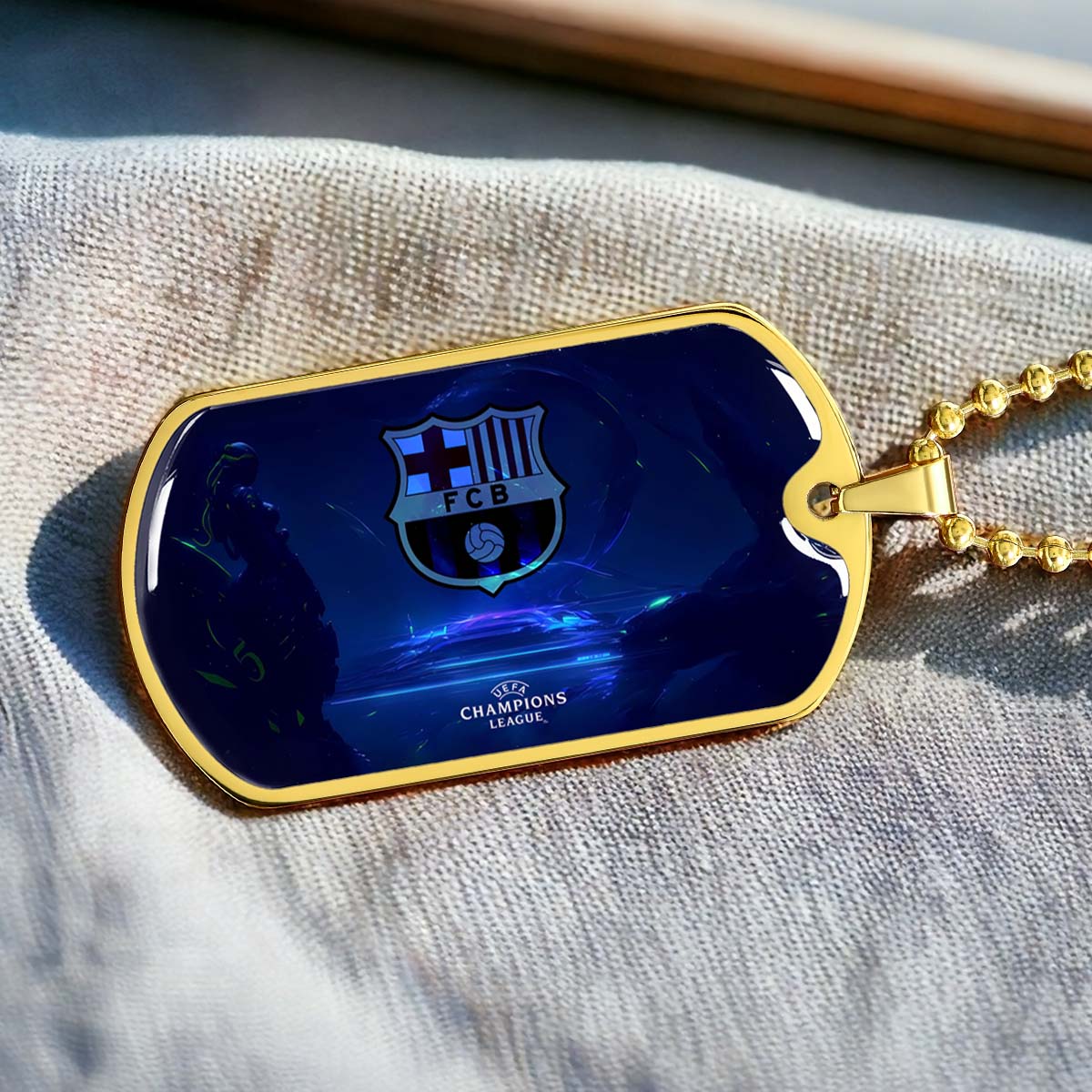 Soccer Dog Tag Necklace - SCD026 - FC Barcelona - FCB - UEFA Champions League - Military Ball Chain