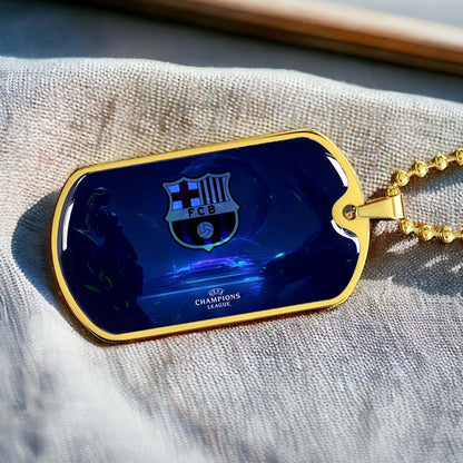 Soccer Dog Tag Necklace - SCD026 - FC Barcelona - FCB - UEFA Champions League - Military Ball Chain