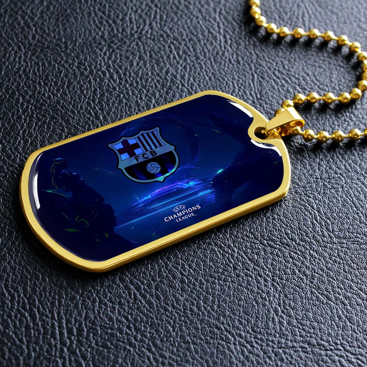 Soccer Dog Tag Necklace - SCD026 - FC Barcelona - FCB - UEFA Champions League - Military Ball Chain
