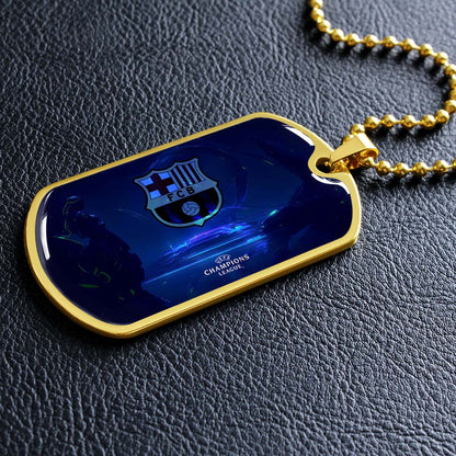 Soccer Dog Tag Necklace - SCD026 - FC Barcelona - FCB - UEFA Champions League - Military Ball Chain