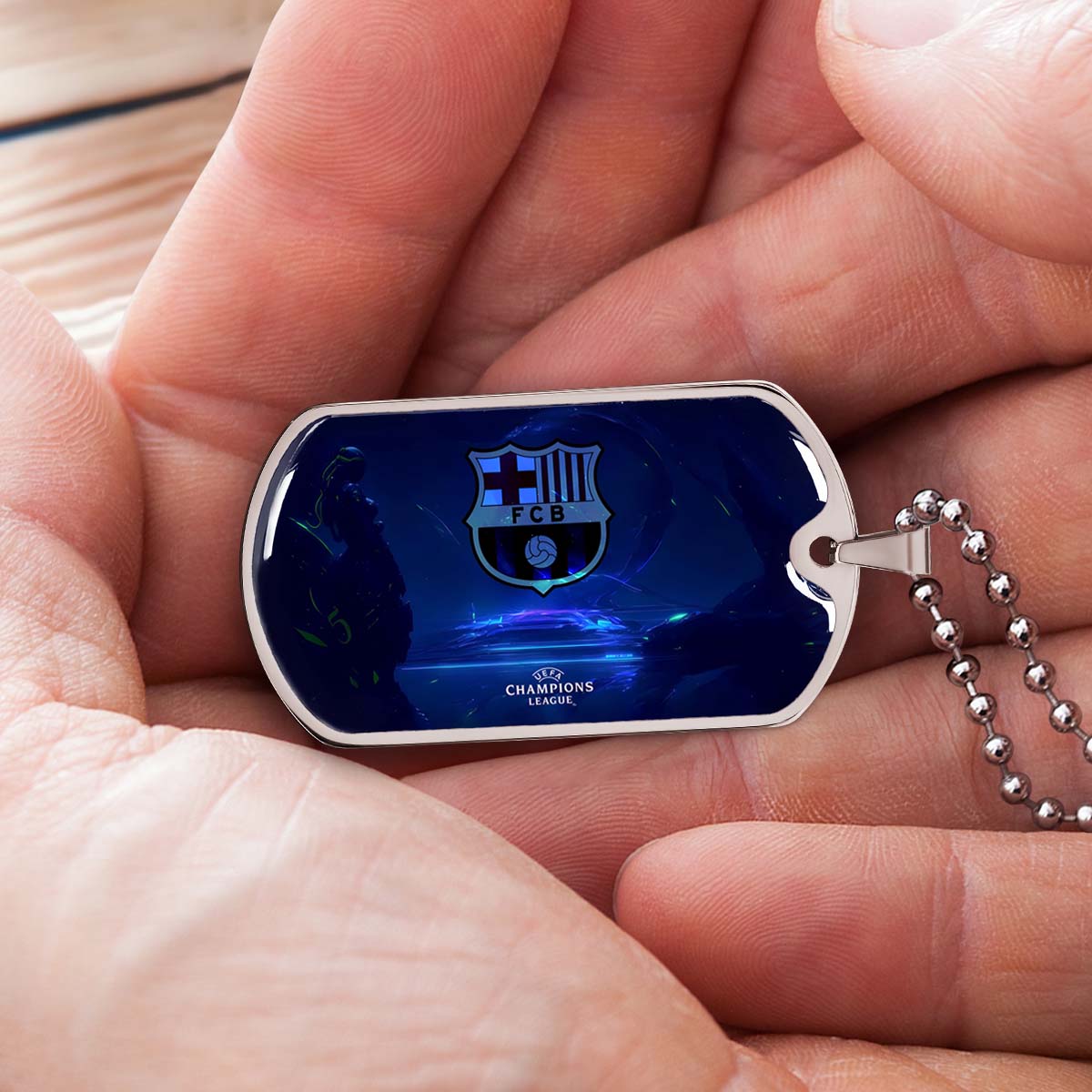 Soccer Dog Tag Necklace - SCD026 - FC Barcelona - FCB - UEFA Champions League - Military Ball Chain