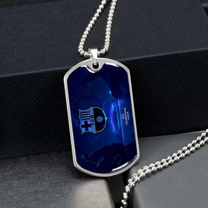 Soccer Dog Tag Necklace - SCD026 - FC Barcelona - FCB - UEFA Champions League - Military Ball Chain