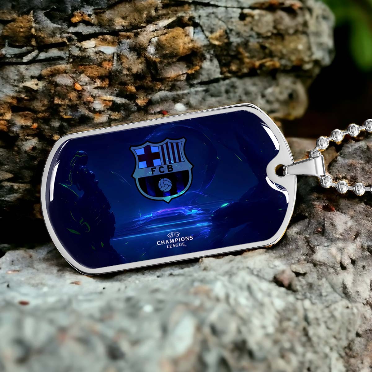 Soccer Dog Tag Necklace - SCD026 - FC Barcelona - FCB - UEFA Champions League - Military Ball Chain