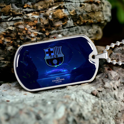 Soccer Dog Tag Necklace - SCD026 - FC Barcelona - FCB - UEFA Champions League - Military Ball Chain