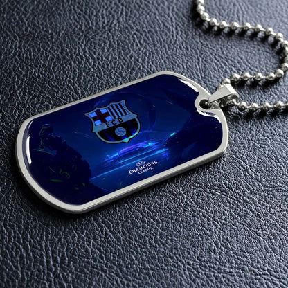 Soccer Dog Tag Necklace - SCD026 - FC Barcelona - FCB - UEFA Champions League - Military Ball Chain
