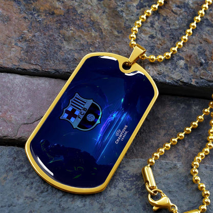 Soccer Dog Tag Necklace - SCD026 - FC Barcelona - FCB - UEFA Champions League - Military Ball Chain