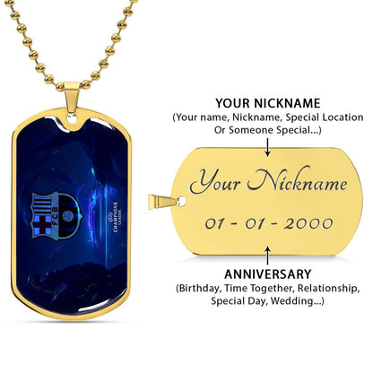 Soccer Dog Tag Necklace - SCD026 - FC Barcelona - FCB - UEFA Champions League - Military Ball Chain