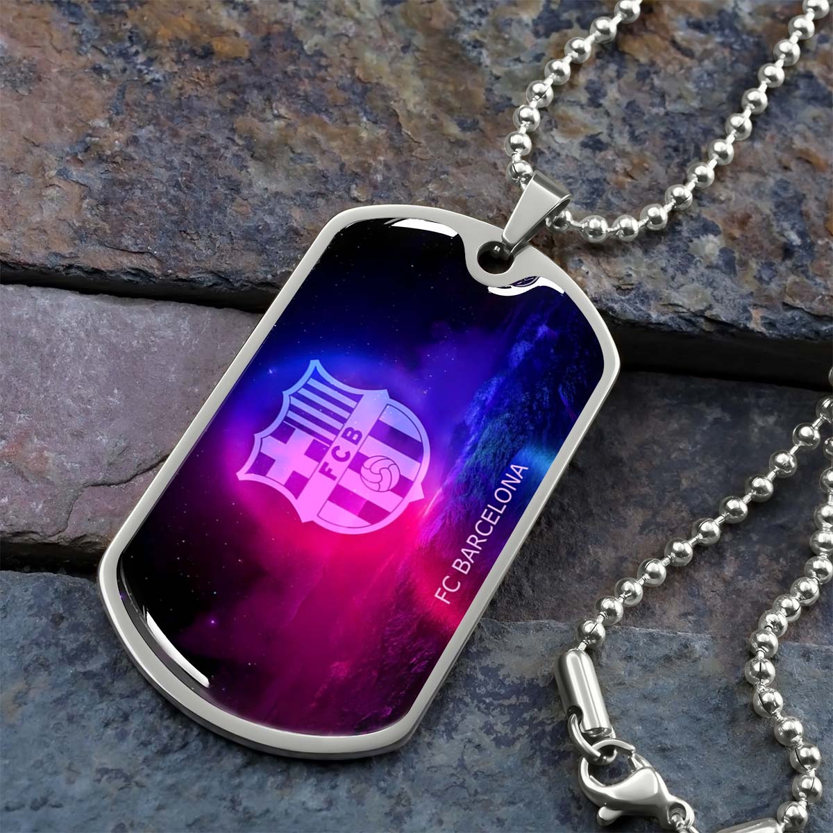 Soccer Dog Tag Necklace - SCD027 - FC Barcelona - FCB - Military Ball Chain