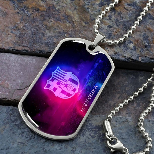 Soccer Dog Tag Necklace - SCD027 - FC Barcelona - FCB - Military Ball Chain