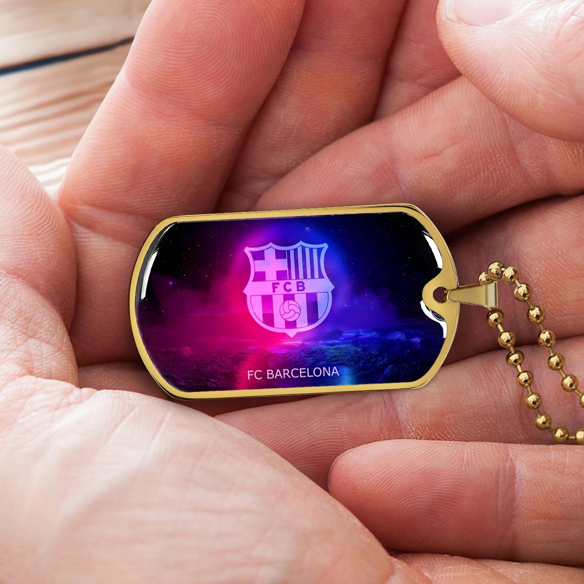 Soccer Dog Tag Necklace - SCD027 - FC Barcelona - FCB - Military Ball Chain