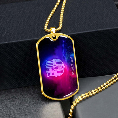 Soccer Dog Tag Necklace - SCD027 - FC Barcelona - FCB - Military Ball Chain