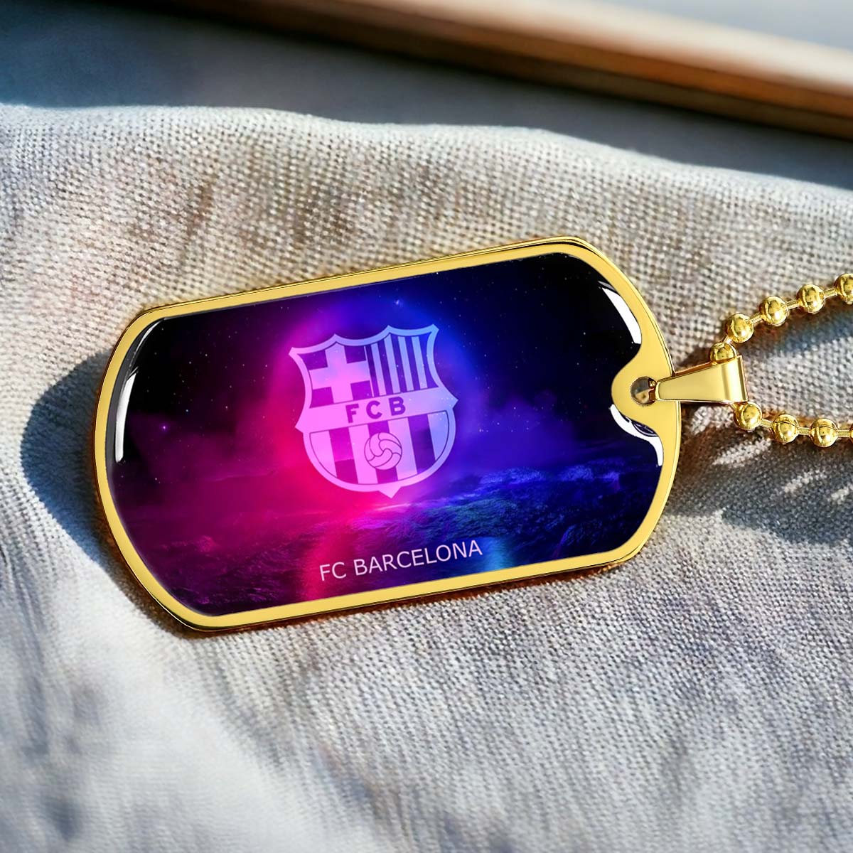 Soccer Dog Tag Necklace - SCD027 - FC Barcelona - FCB - Military Ball Chain