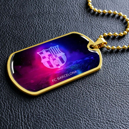 Soccer Dog Tag Necklace - SCD027 - FC Barcelona - FCB - Military Ball Chain