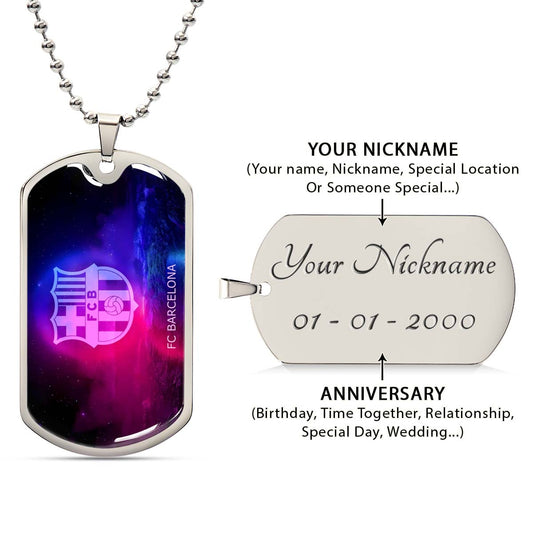 Soccer Dog Tag Necklace - SCD027 - FC Barcelona - FCB - Military Ball Chain