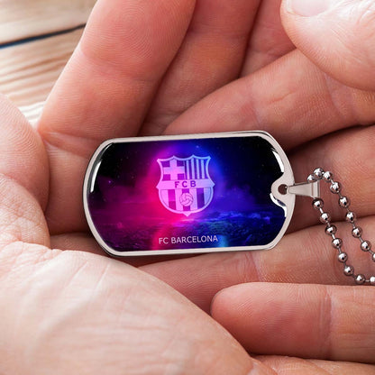 Soccer Dog Tag Necklace - SCD027 - FC Barcelona - FCB - Military Ball Chain