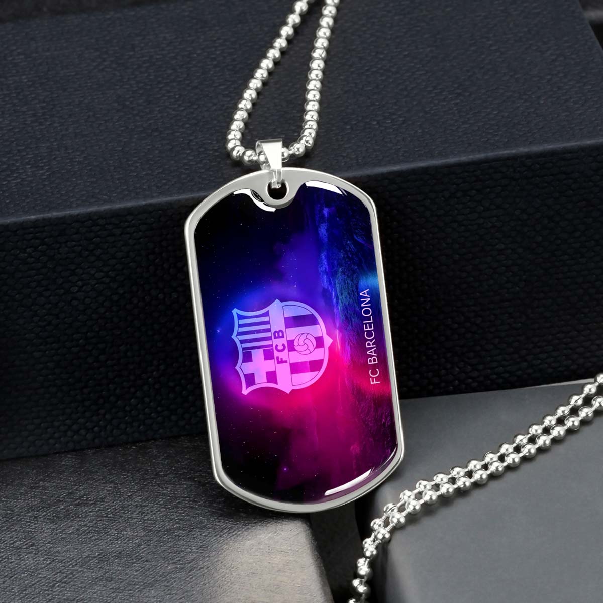 Soccer Dog Tag Necklace - SCD027 - FC Barcelona - FCB - Military Ball Chain