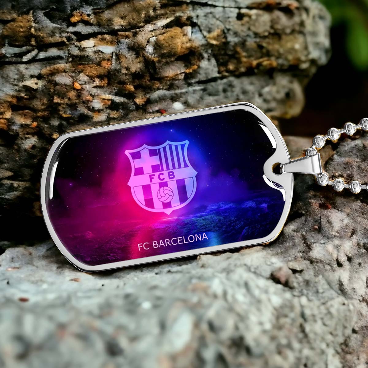 Soccer Dog Tag Necklace - SCD027 - FC Barcelona - FCB - Military Ball Chain