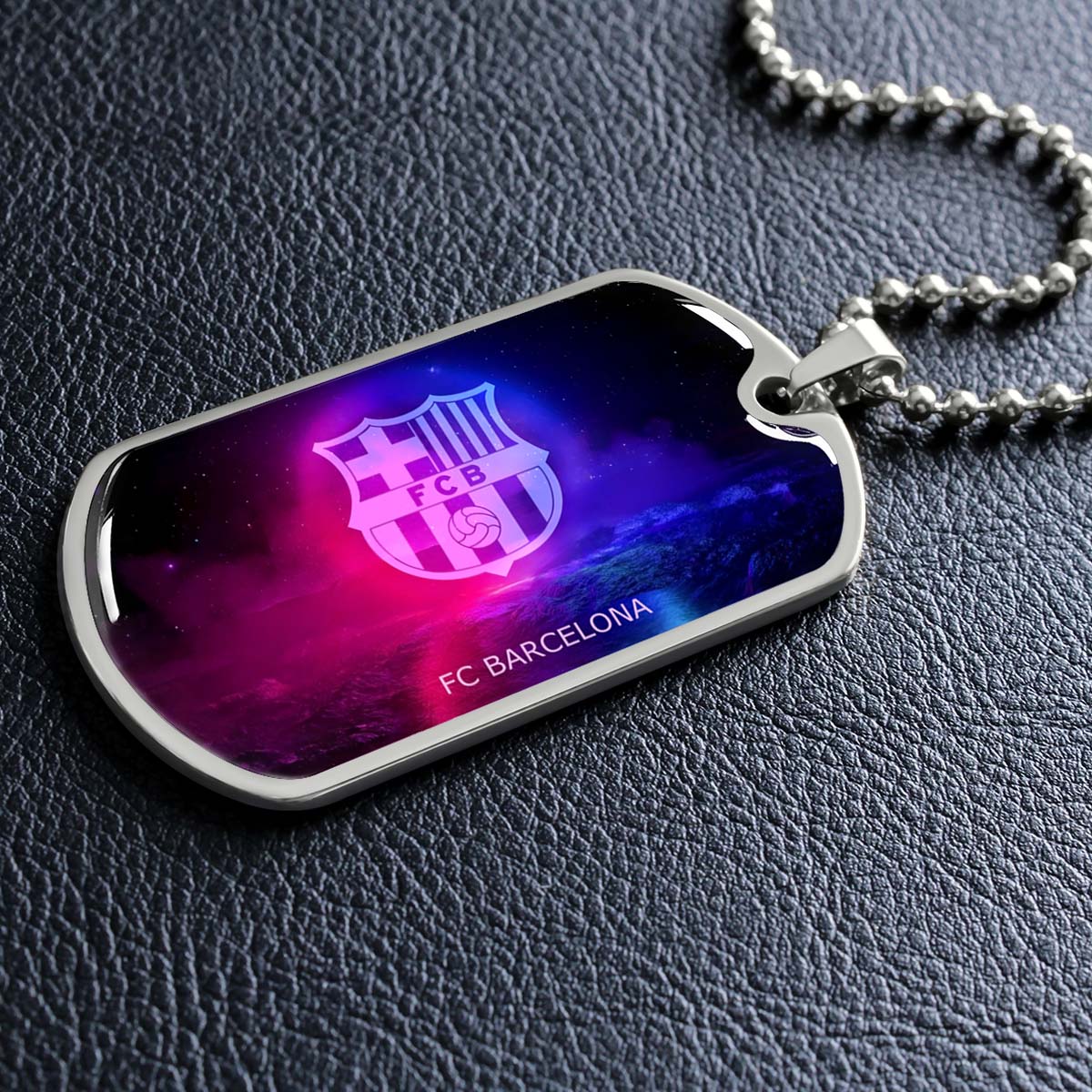 Soccer Dog Tag Necklace - SCD027 - FC Barcelona - FCB - Military Ball Chain