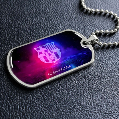 Soccer Dog Tag Necklace - SCD027 - FC Barcelona - FCB - Military Ball Chain