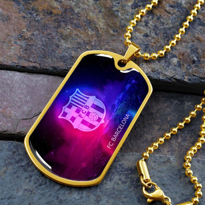 Soccer Dog Tag Necklace - SCD027 - FC Barcelona - FCB - Military Ball Chain