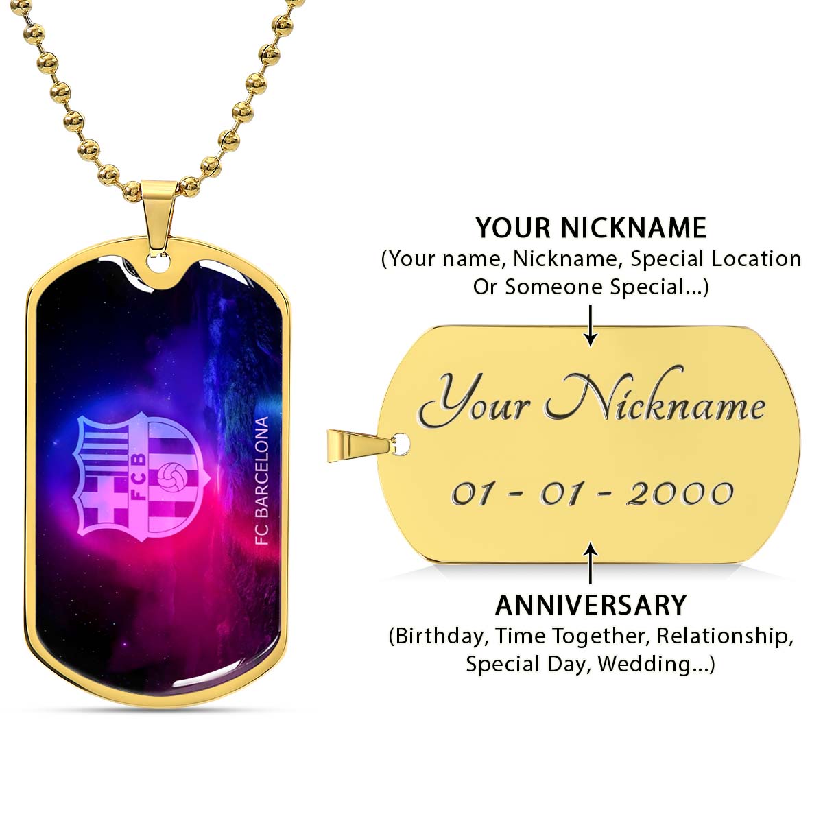 Soccer Dog Tag Necklace - SCD027 - FC Barcelona - FCB - Military Ball Chain