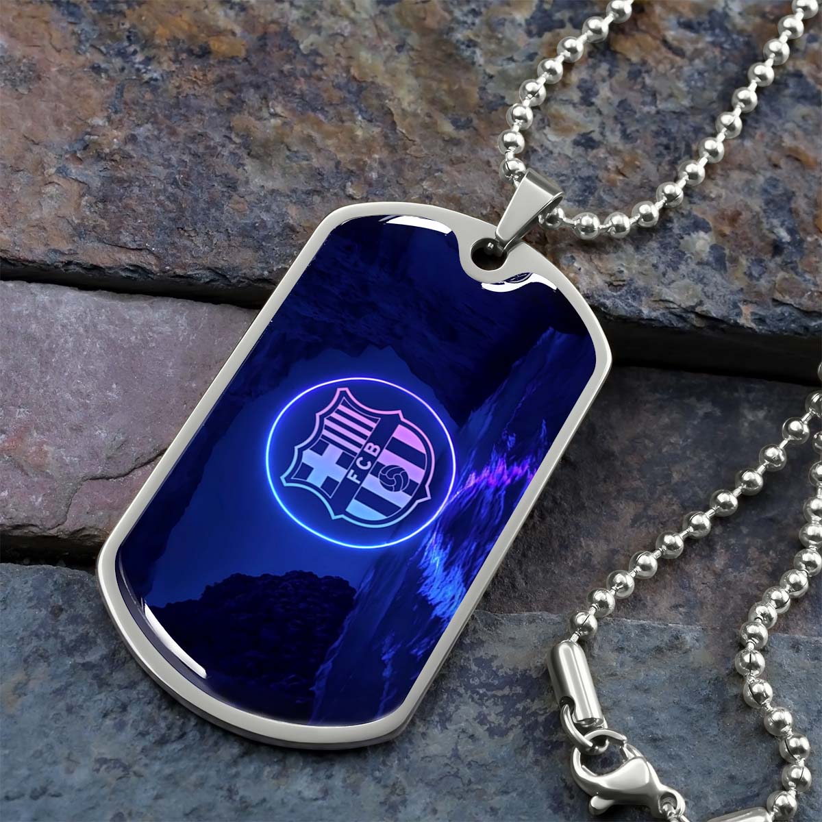 Soccer Dog Tag Necklace - SCD028 - FC Barcelona - FCB - Military Ball Chain