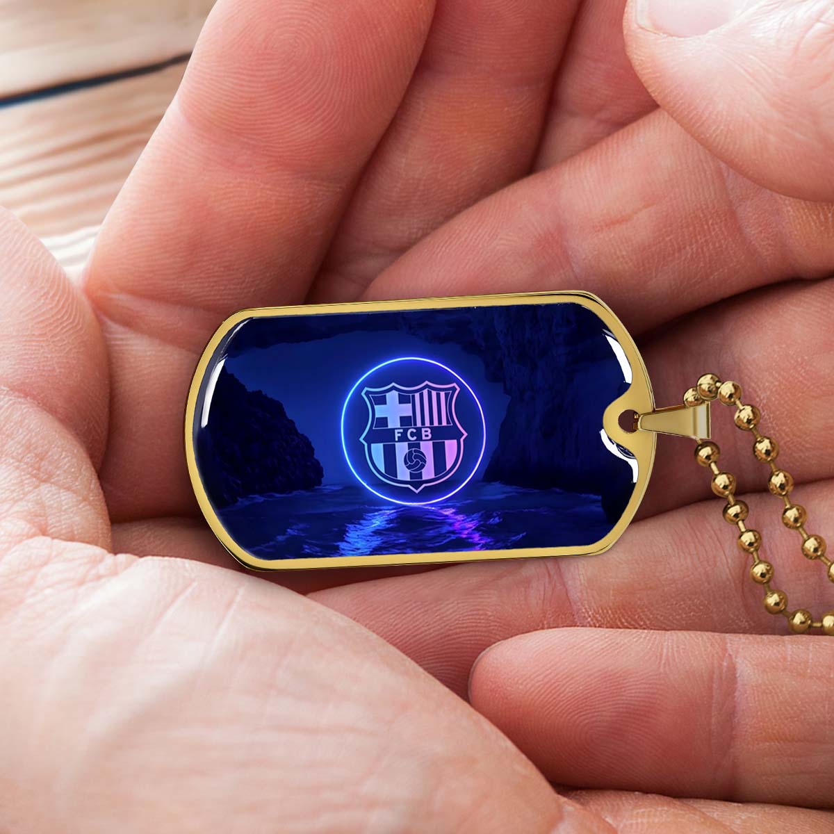 Soccer Dog Tag Necklace - SCD028 - FC Barcelona - FCB - Military Ball Chain