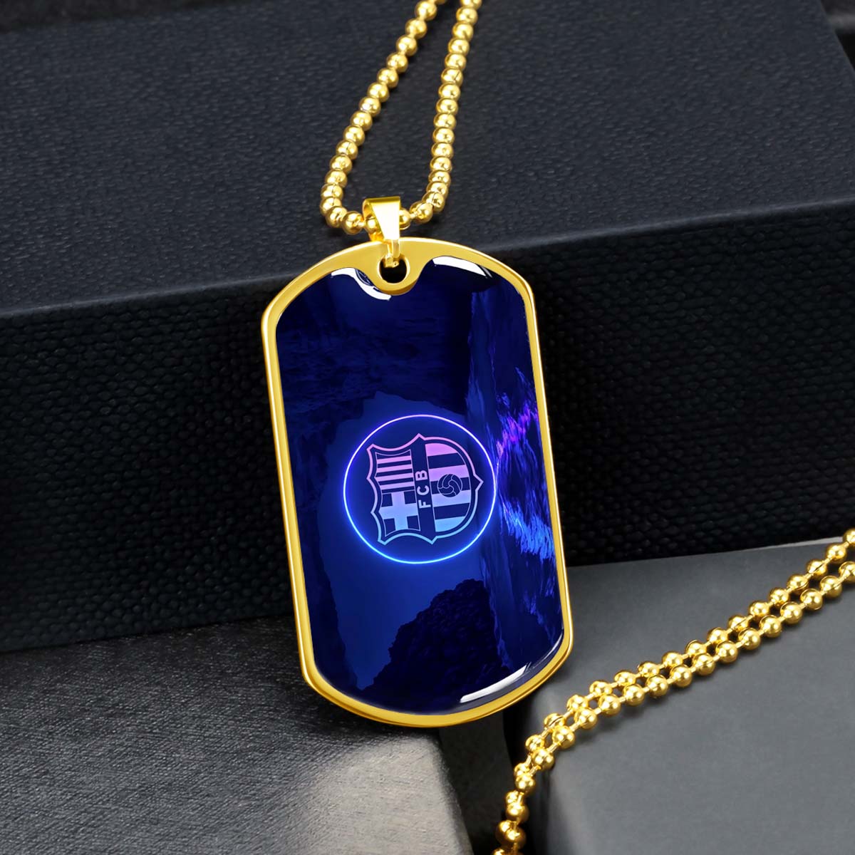 Soccer Dog Tag Necklace - SCD028 - FC Barcelona - FCB - Military Ball Chain