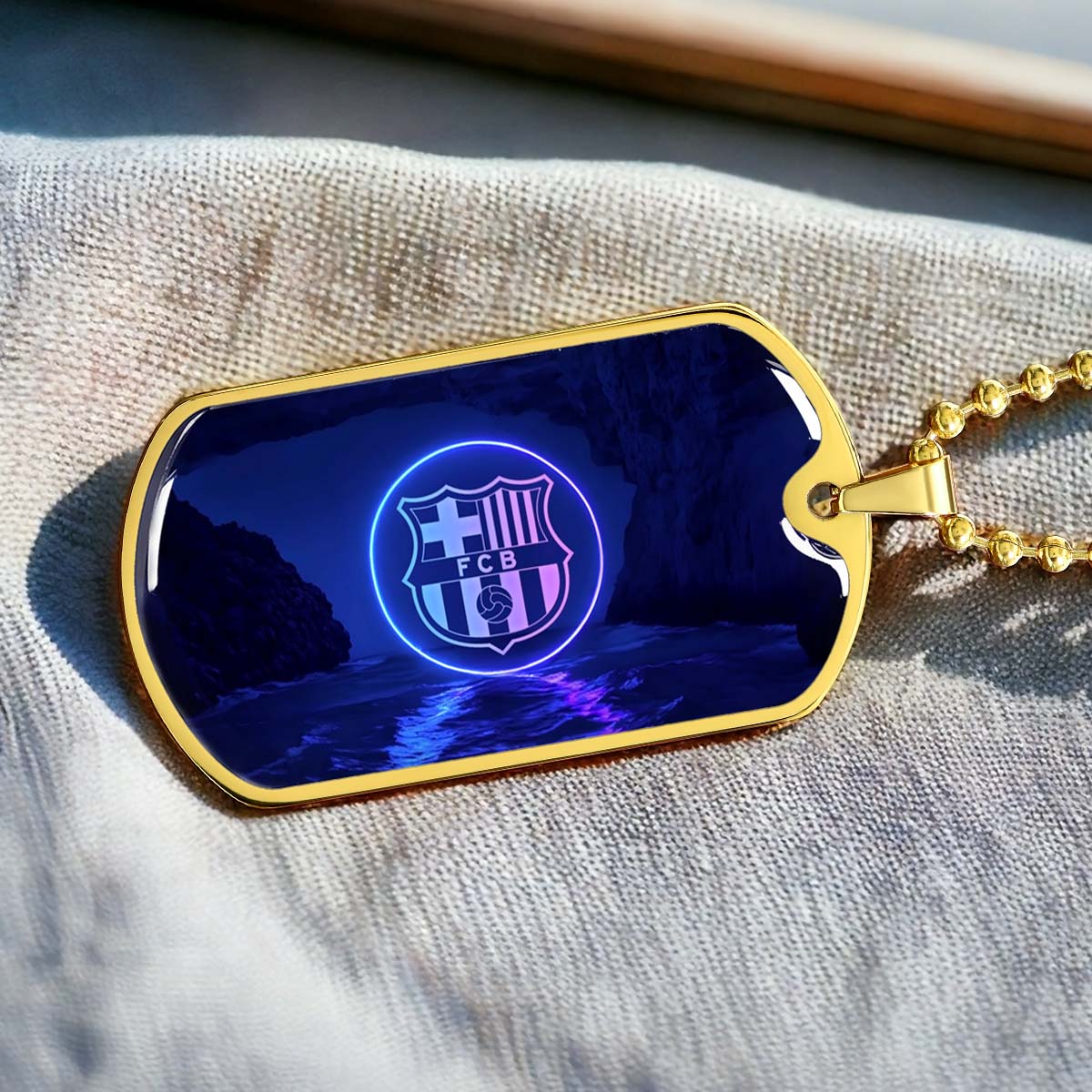Soccer Dog Tag Necklace - SCD028 - FC Barcelona - FCB - Military Ball Chain