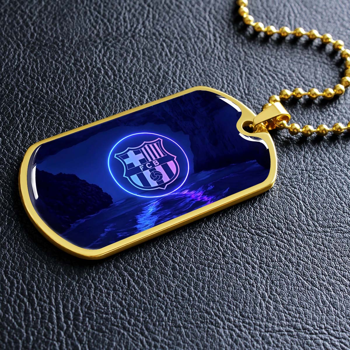 Soccer Dog Tag Necklace - SCD028 - FC Barcelona - FCB - Military Ball Chain