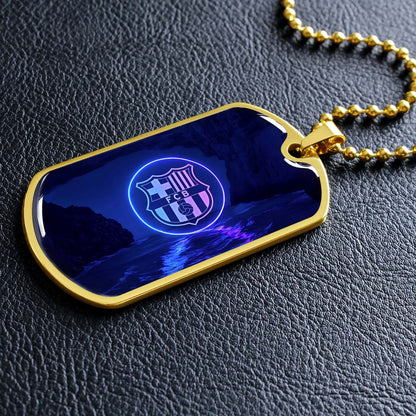 Soccer Dog Tag Necklace - SCD028 - FC Barcelona - FCB - Military Ball Chain