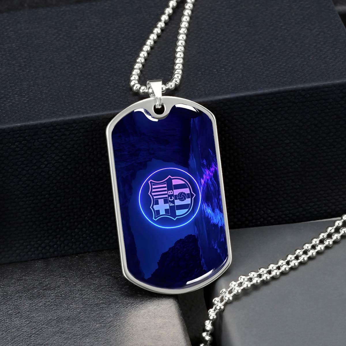Soccer Dog Tag Necklace - SCD028 - FC Barcelona - FCB - Military Ball Chain