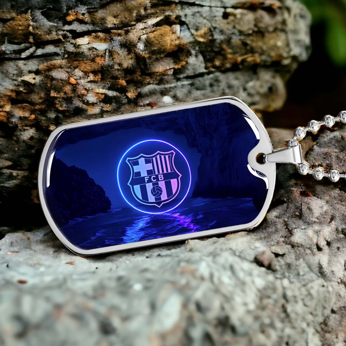 Soccer Dog Tag Necklace - SCD028 - FC Barcelona - FCB - Military Ball Chain