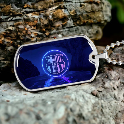 Soccer Dog Tag Necklace - SCD028 - FC Barcelona - FCB - Military Ball Chain