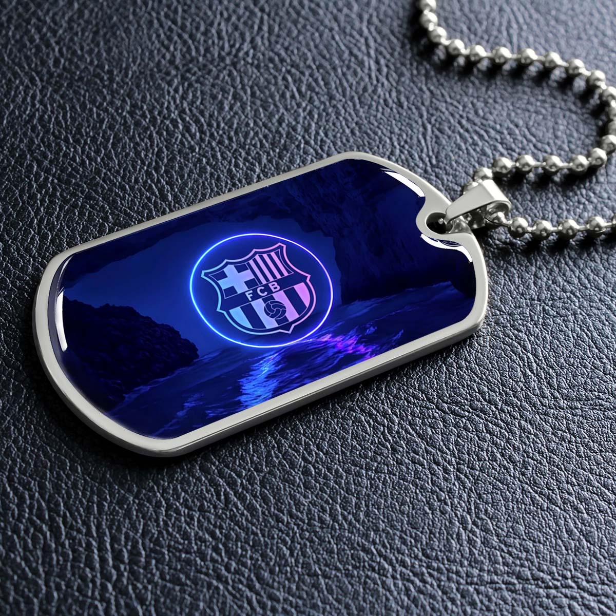 Soccer Dog Tag Necklace - SCD028 - FC Barcelona - FCB - Military Ball Chain