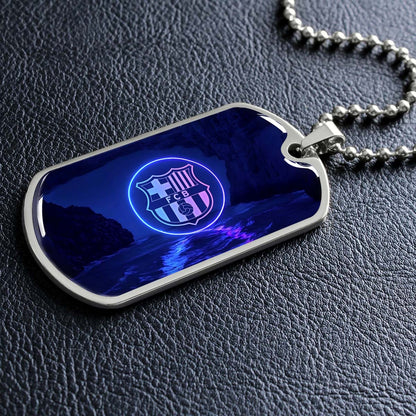 Soccer Dog Tag Necklace - SCD028 - FC Barcelona - FCB - Military Ball Chain