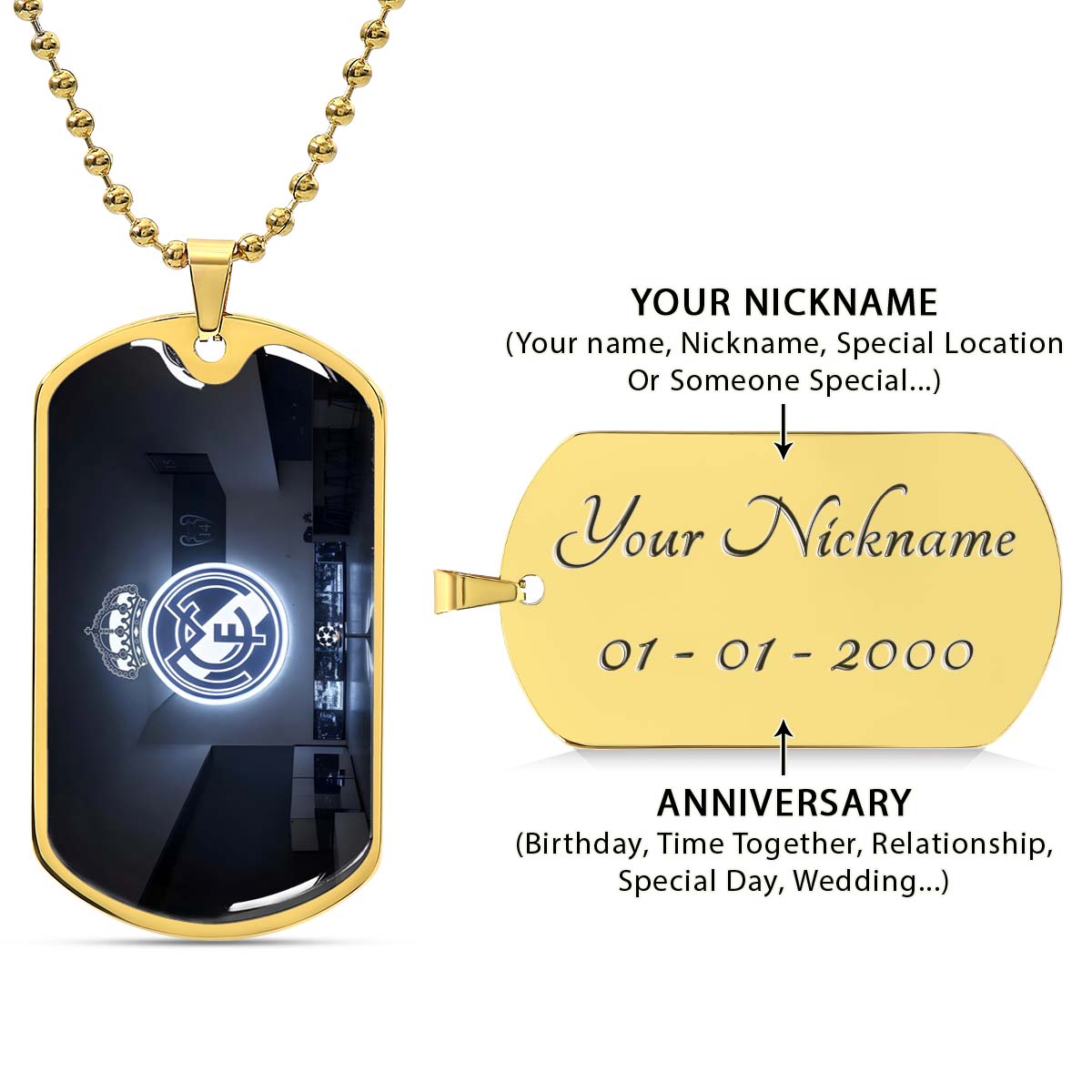 Soccer Dog Tag Necklace - SCD030 - In The House Real Madrid C.F - UEFA Champions League - Military Ball Chain